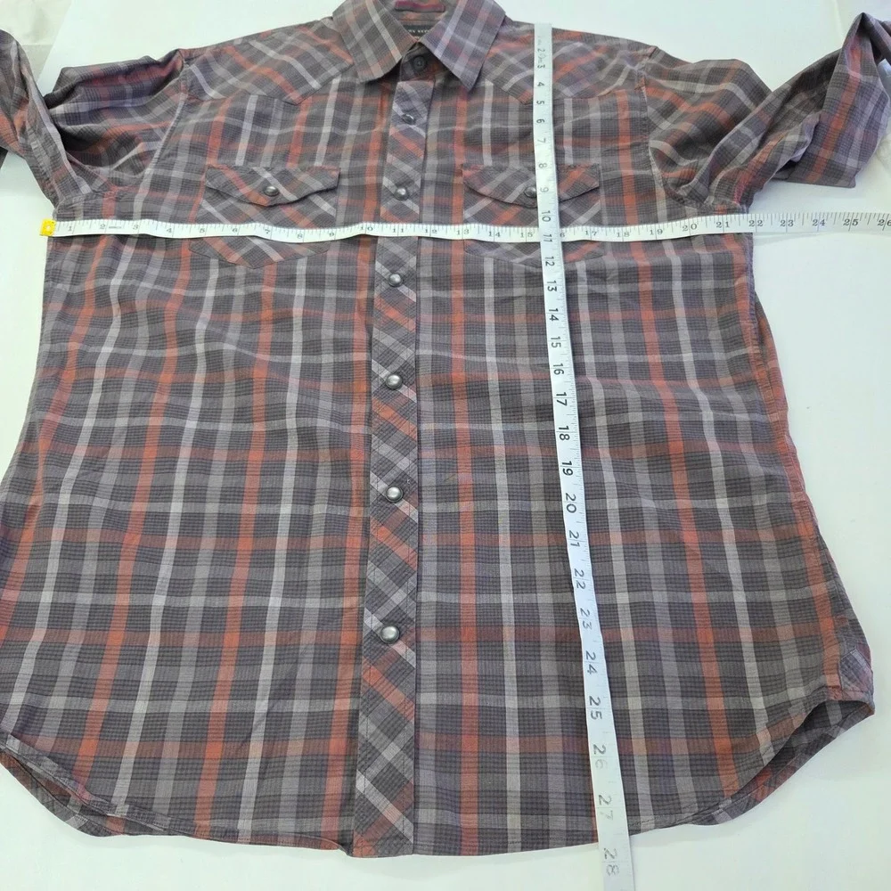Banana Republic‎ Western Shirt Mens M Blue Brown Plaid Snap Front Rodeo Cowboy
